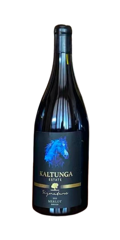 Kaltunga Estate 2019 Signature Merlot bottle with blue horse-head label